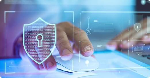 Cyber security shield over a keyboard