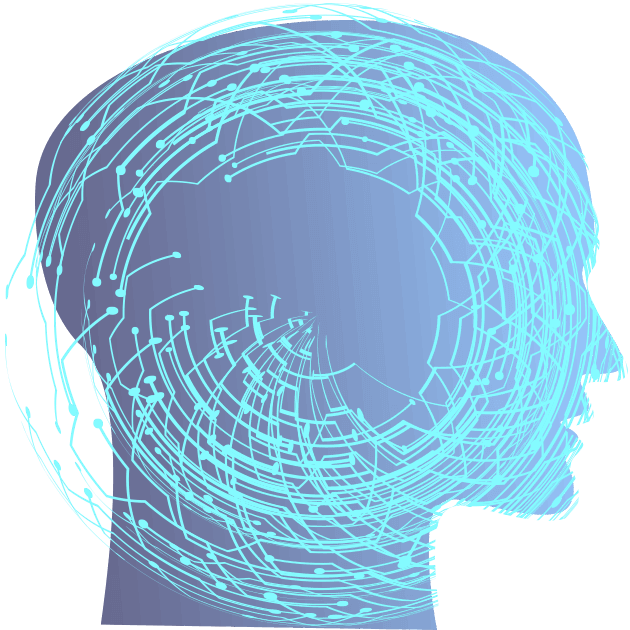 Illustration of an AI-generated head made of circuit lines